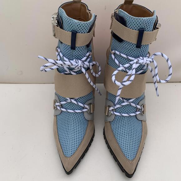 Steve Madden Illusion Pump Lace Up Boots Heels Womens Sz 8 Retro Y2k Orange Beig - Picture 3 of 13